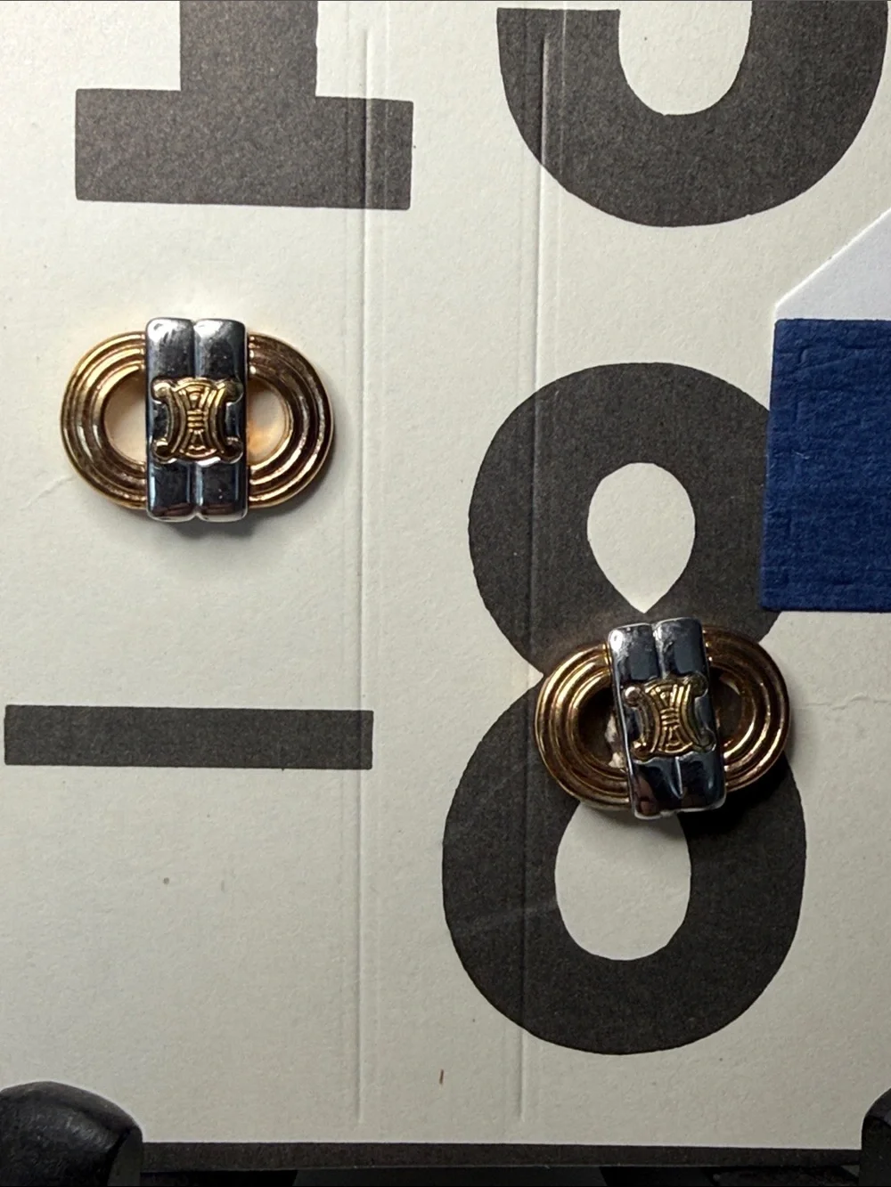 Vintage Celine Triomphe Logo Two-Tone Gold Silver Oval Cufflinks